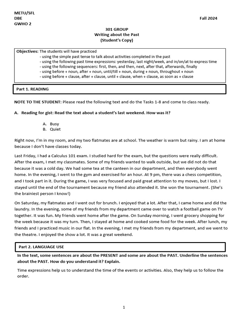 Past Tense Writing Practice Guide | PDF | Comma | Adverb