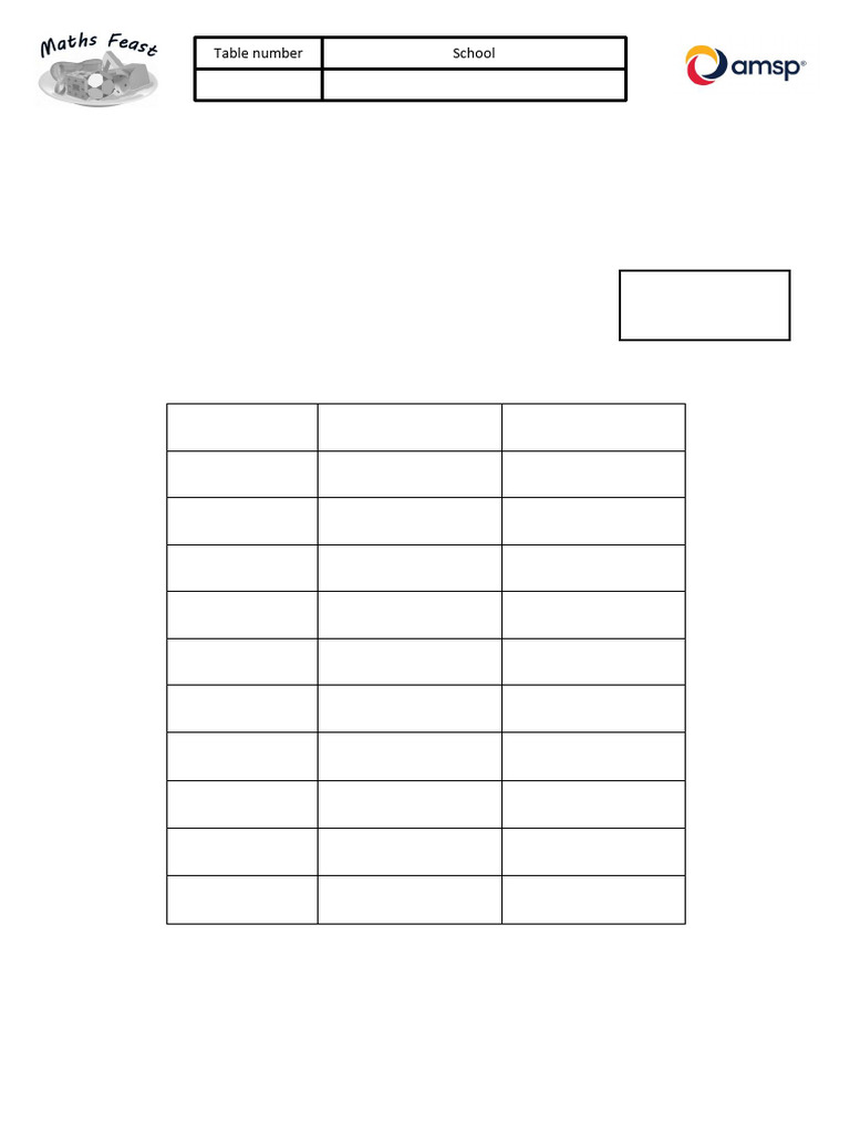 AMSP Maths Feast 2019 Round 3 Student Answer Sheet | PDF