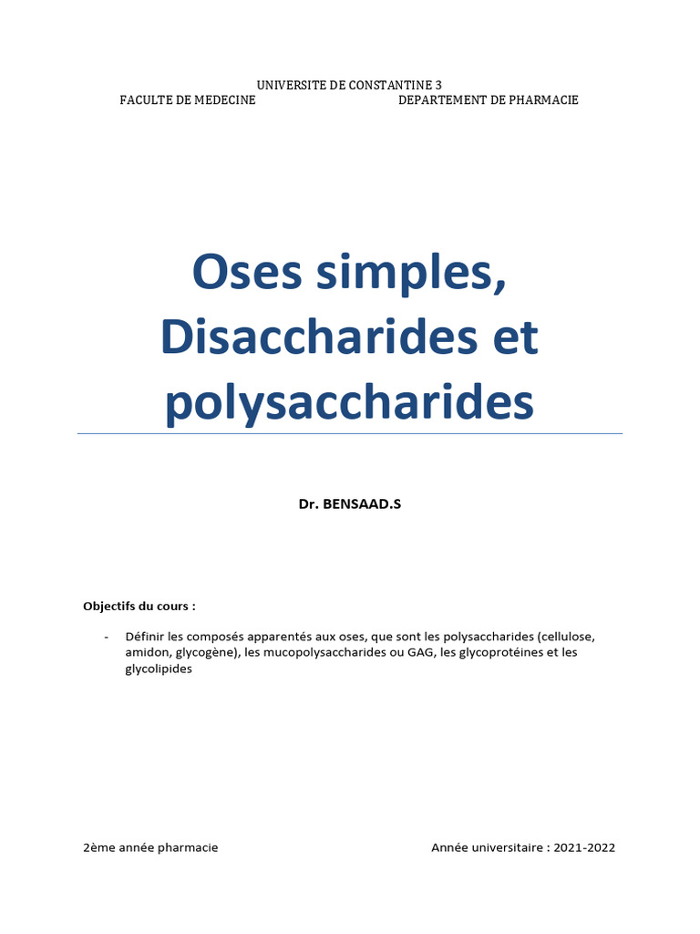 Oses simples et disaccharides réducteurs | PDF | Glucose | Glucide