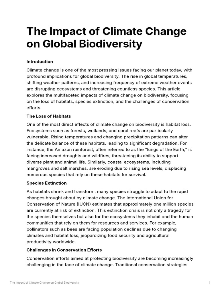 The Impact of Climate Change On Global Biodiversity | PDF | Habitat ...