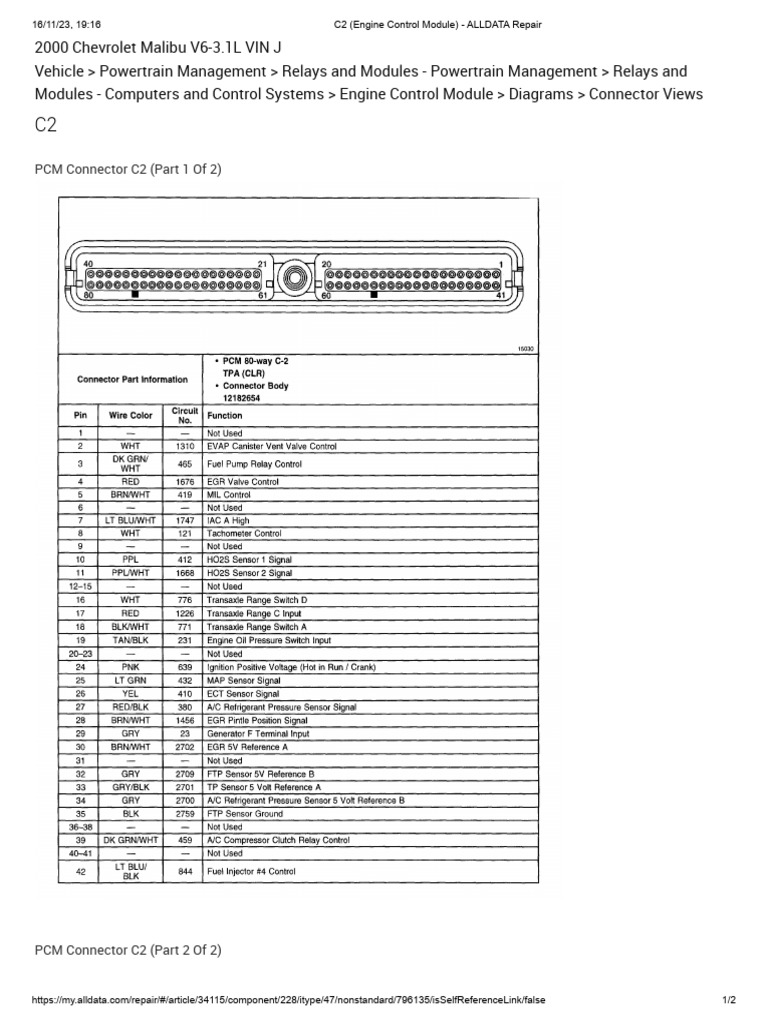 2000 Malibu PCM Connector Diagrams | PDF
