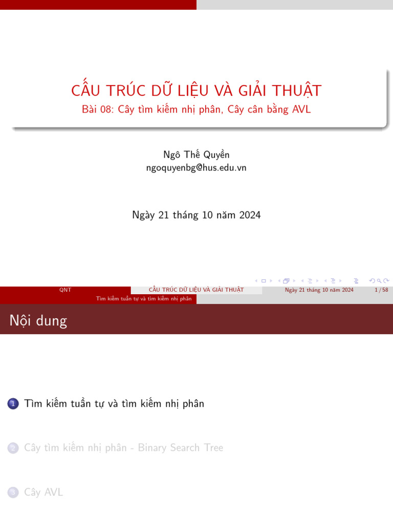 Bài 8 Cây tìm kiếm nhị phân, cây cân bằng AVL | PDF