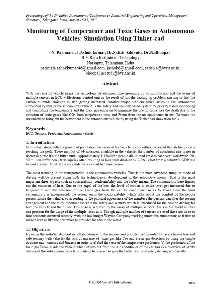 Monitoring of Temperature and Toxic Gases in Autonomous | PDF | Car | Gases