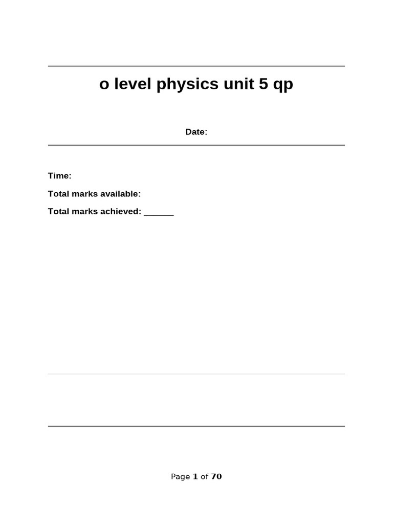 O Level Physics Unit 5 Question Paper | PDF | Pressure | Gases