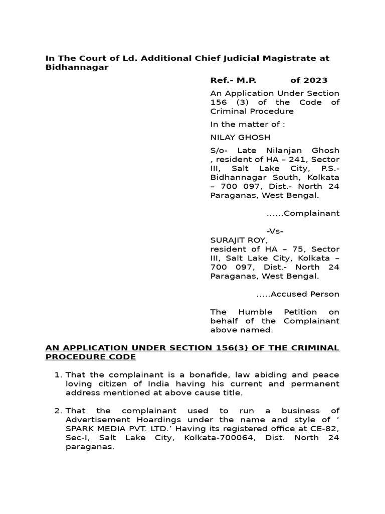 Petition Under Section 156(3) CrPC | PDF | Crimes | Crime & Violence