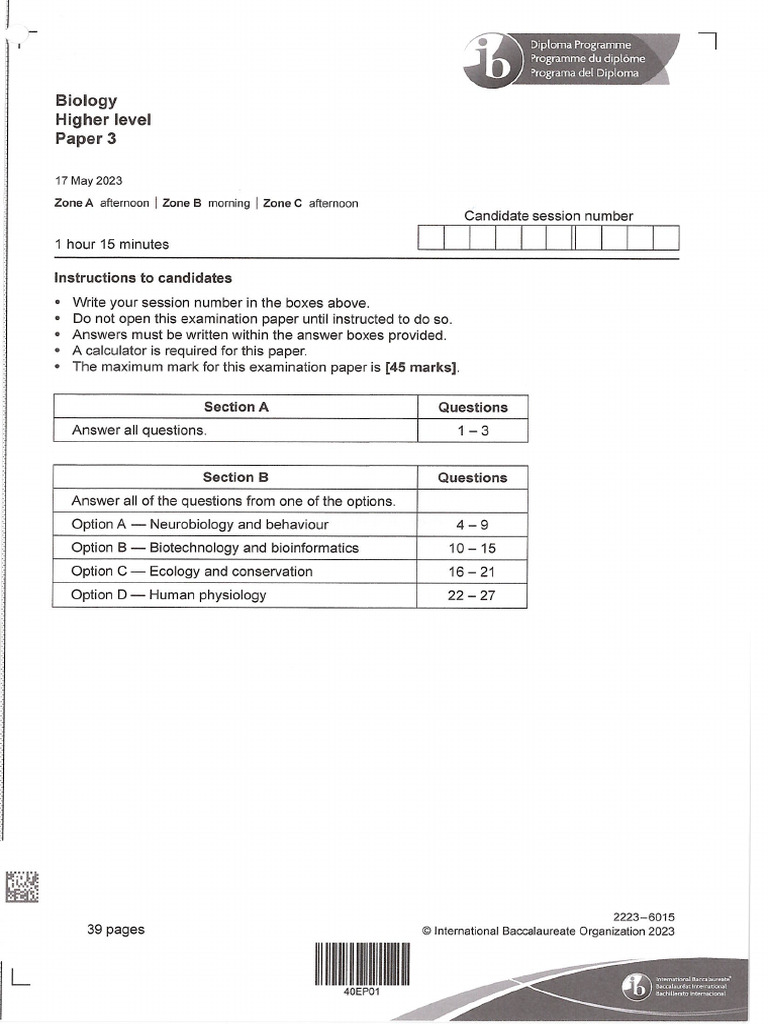 Biology HL P3 May 23 | PDF