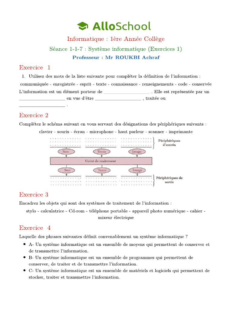 Seance 1 1 7 Systeme Informatique Exercices 1 3 | PDF
