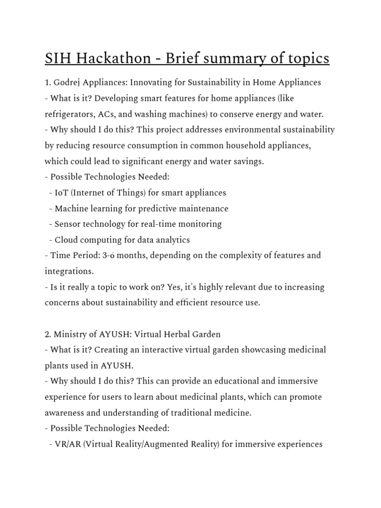 SIH Hackathon: Innovation Topics Overview | PDF | Mentorship | Computer ...