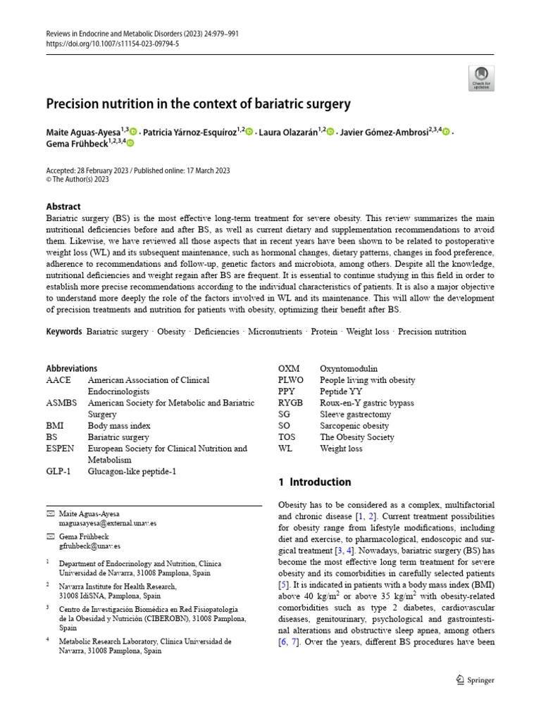 Precision Nutrition in The Context of Bariatric Surgery | PDF ...