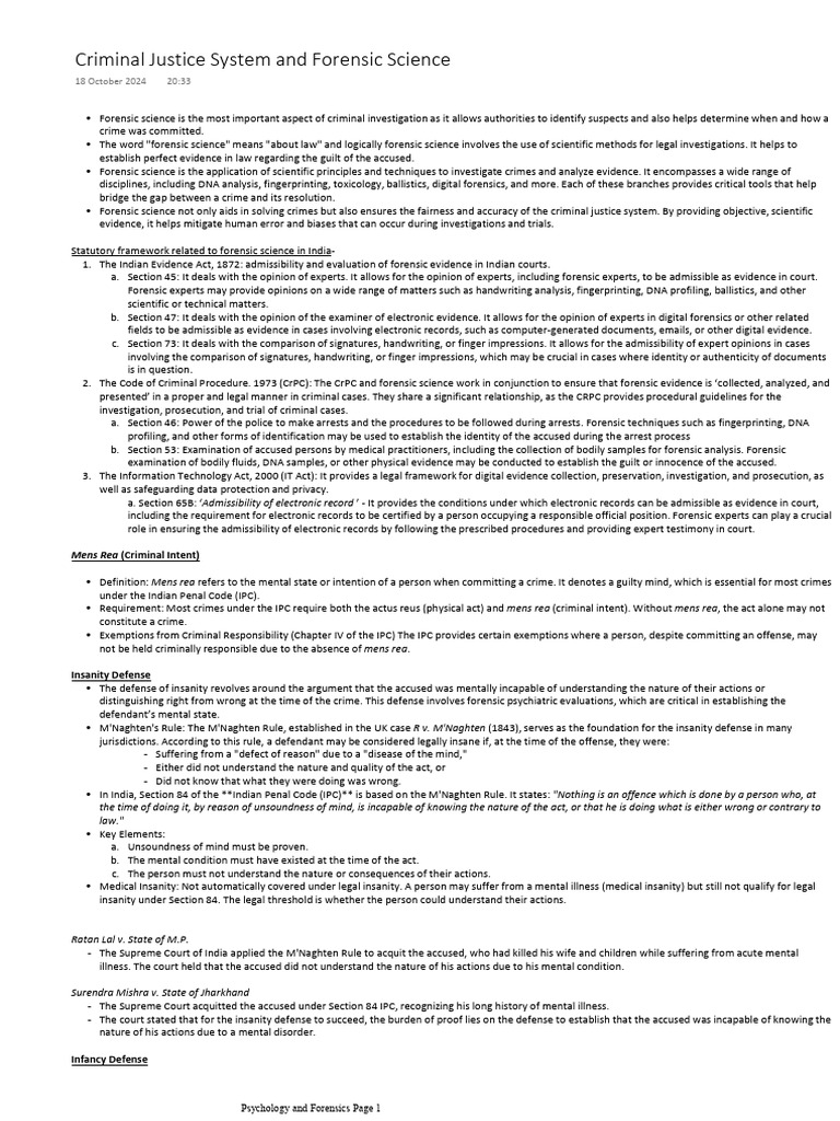 Criminal Justice System And Forensic Science Pdf Insanity Defense