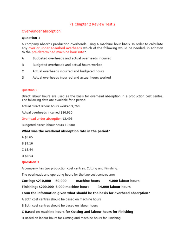 P1 Ch2 Review Test 2 Pdf Cost Accounting Cost Of Goods Sold
