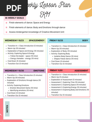 Dance Weekly Lesson Plan Oct 21st-Nov 1st