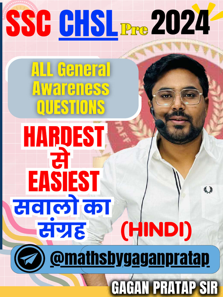 SSC CHSL PRE 2024 General Awareness Questions Hard To Easy HINDI | PDF