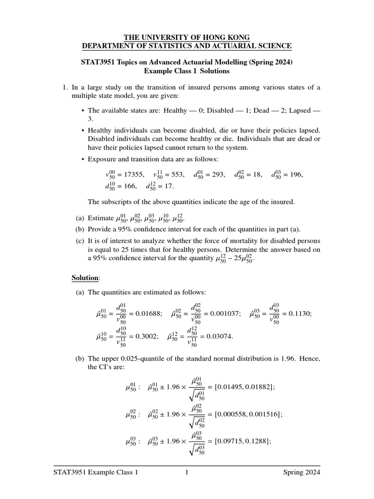 Advanced Actuarial Modelling Solutions | PDF | Statistical Theory ...