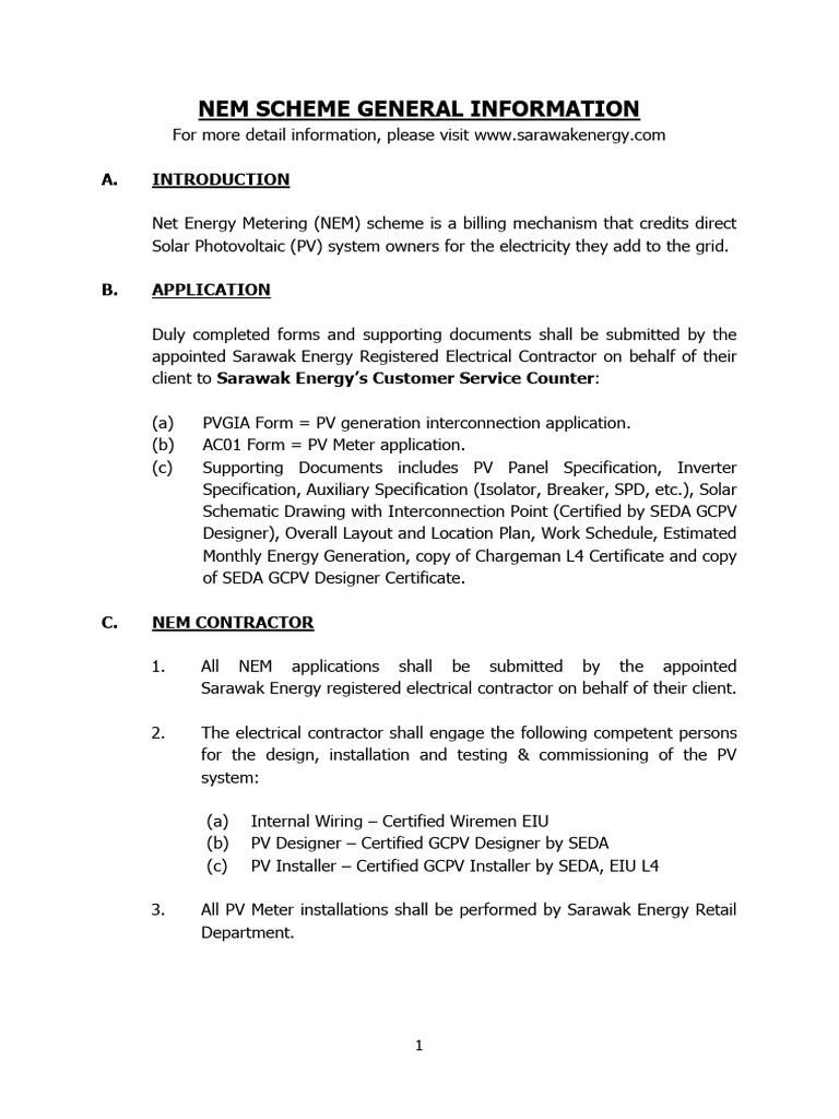 Sarawak Net Energy Metering Guide | PDF | Photovoltaics | Photovoltaic ...