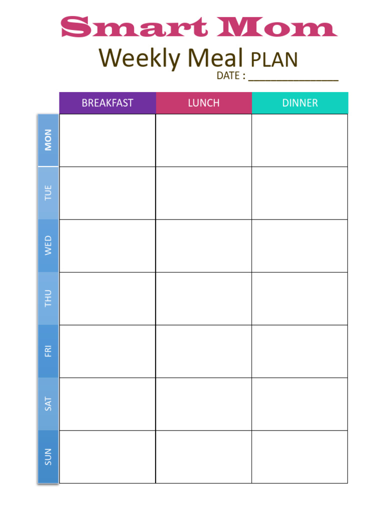 Smart Mom Meal Planner Pdf Meal Food And Drink Preparation