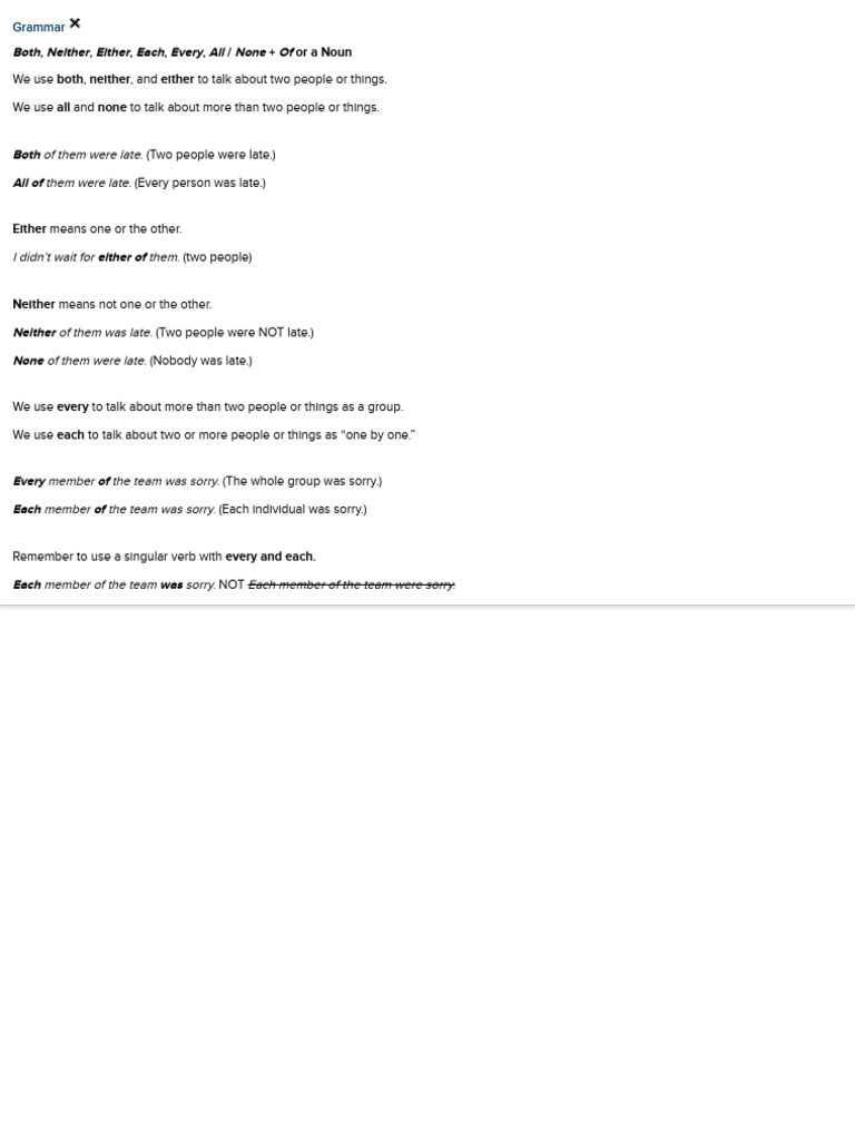 Both Neither Either Each Every All | PDF | Linguistics | Linguistic ...
