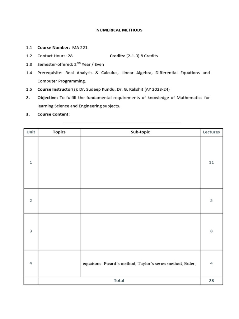 Numerical Methods Course Overview | PDF | Numerical Analysis | Least ...