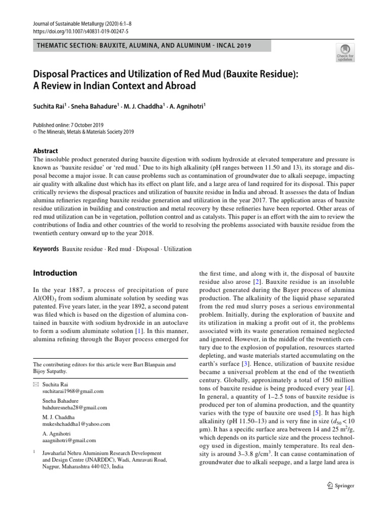 Rai2020 disposal practices and utilization of red mud bauxite