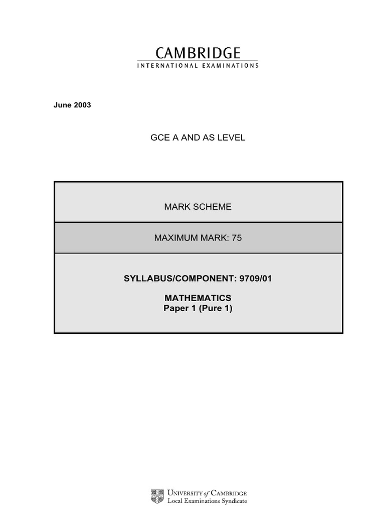 June 2003 A Level Mathematics Mark Scheme | PDF | Geometry ...