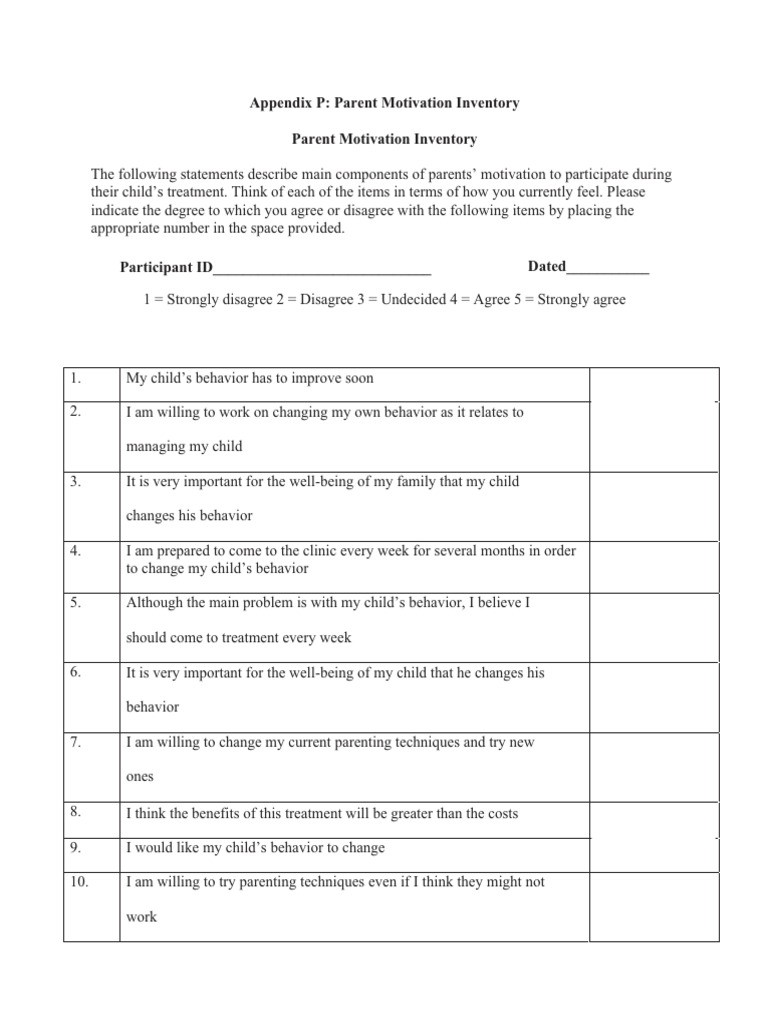 Parent Motivation in Treatment Participation | PDF
