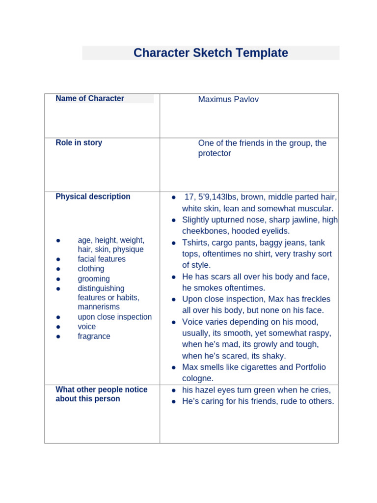 Sean Driscoll STUDENT Character Sketch Template PDF