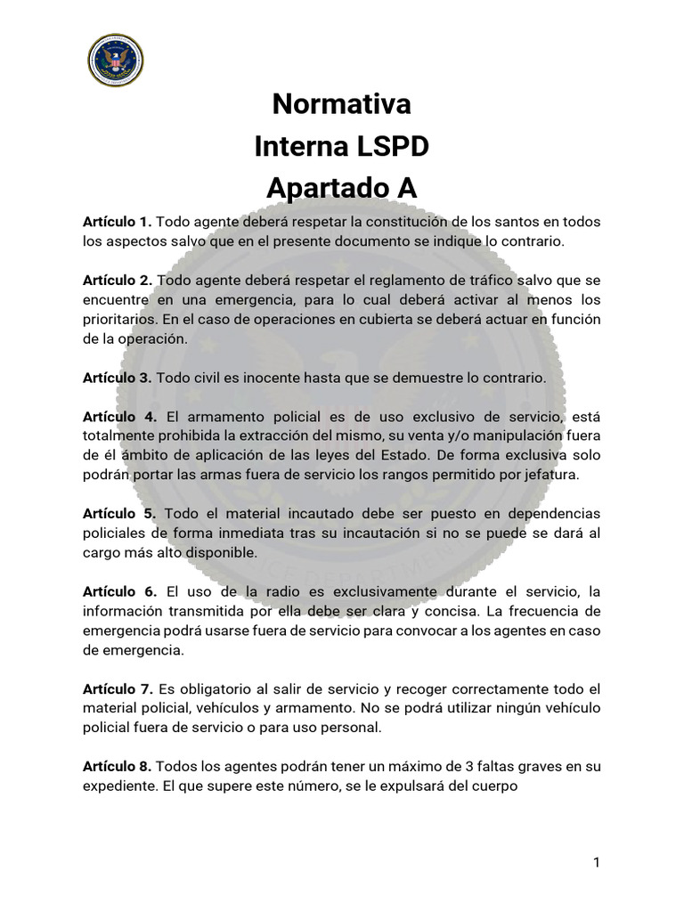 Normativa LSPD Space Synth | PDF | Detención (encarcelamiento) | Habeas ...