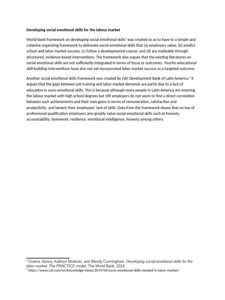 Developing Social Emotional Skills For The Labour Market | PDF