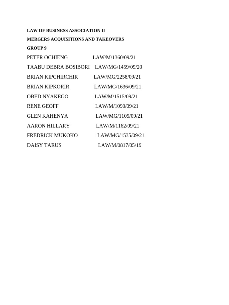 Mergers acquisitions and takeovers group 9 lba 1 1 1 1 1 pdf