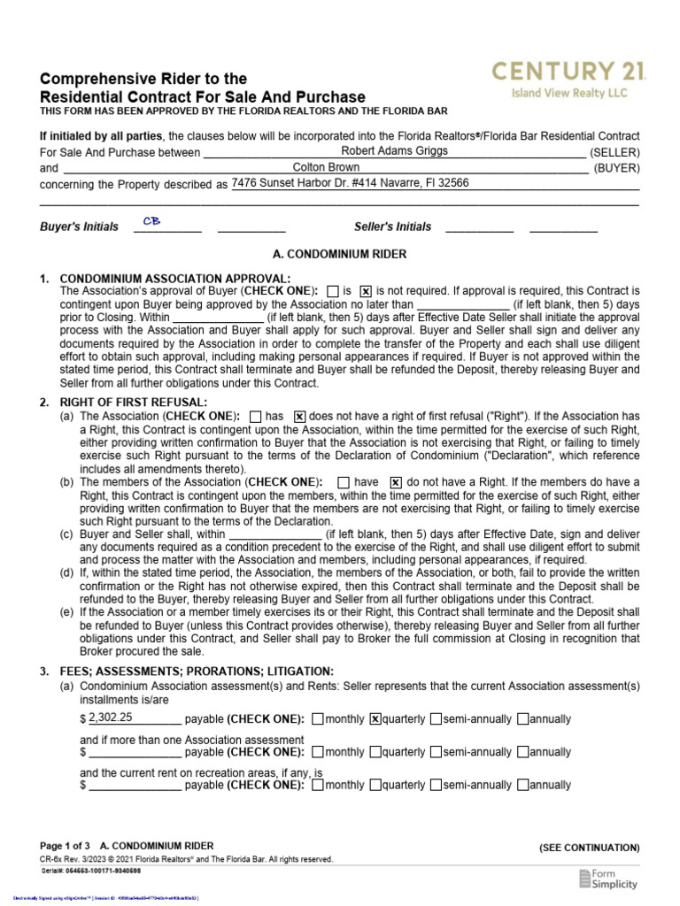 Condo Rider 7476 Sunset | PDF | Procurement | Condominium