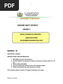 Grade 9 SS (History) Term 4 Nov Exam 2023 - 102750 - 101413