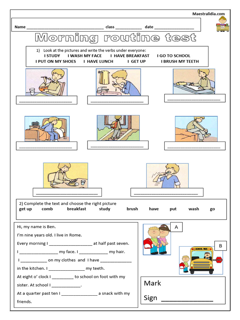 Daily Routine Verbs Worksheet | PDF