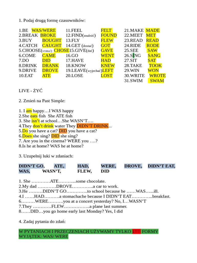 Past Simple Verb Forms and Exercises | PDF