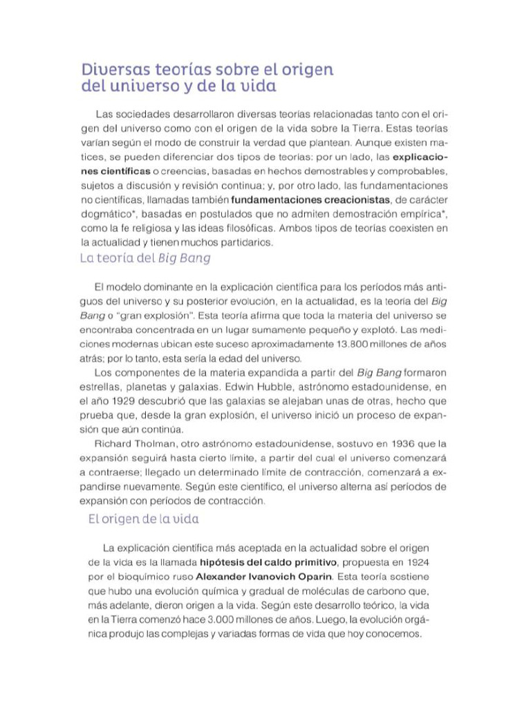 Las Teorias Sobre El Origen Del Universo y La Vida. | PDF