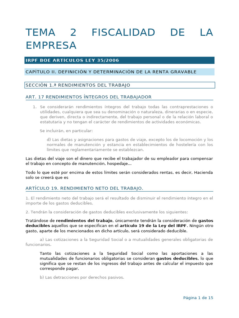 Fiscalidad del Trabajo en el IRPF | PDF | Interés | Impuestos