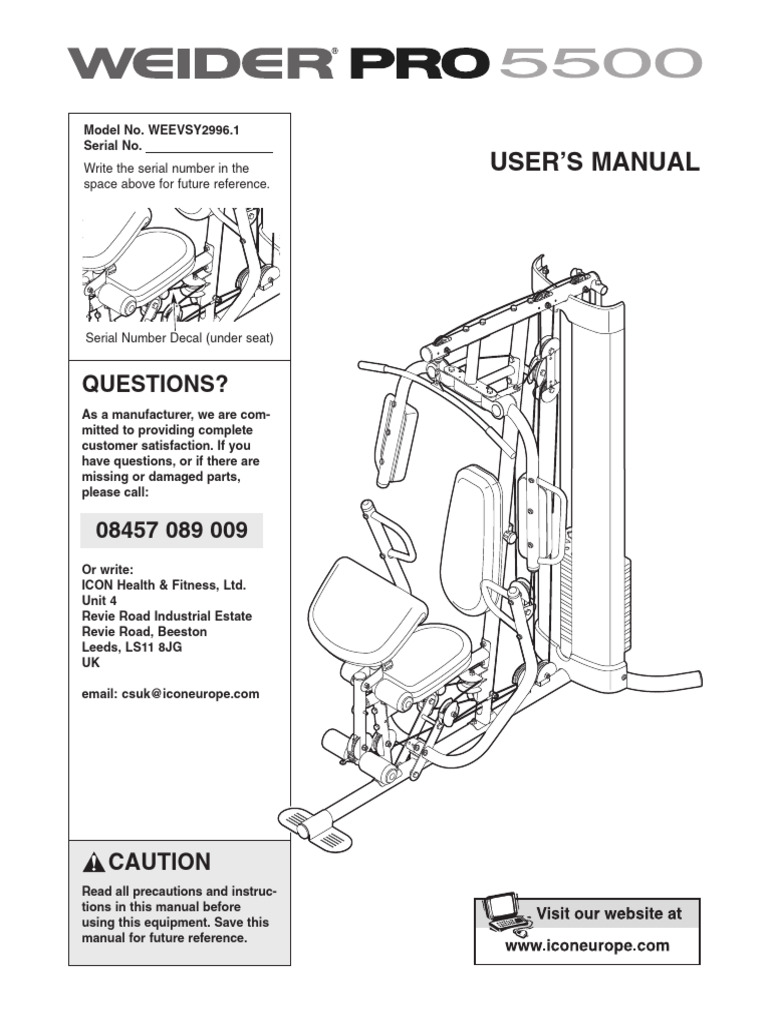Weider PRO 5500 Home System Multi Gym User Manual | PDF | Screw | Washer  (Hardware), image size:768x1024