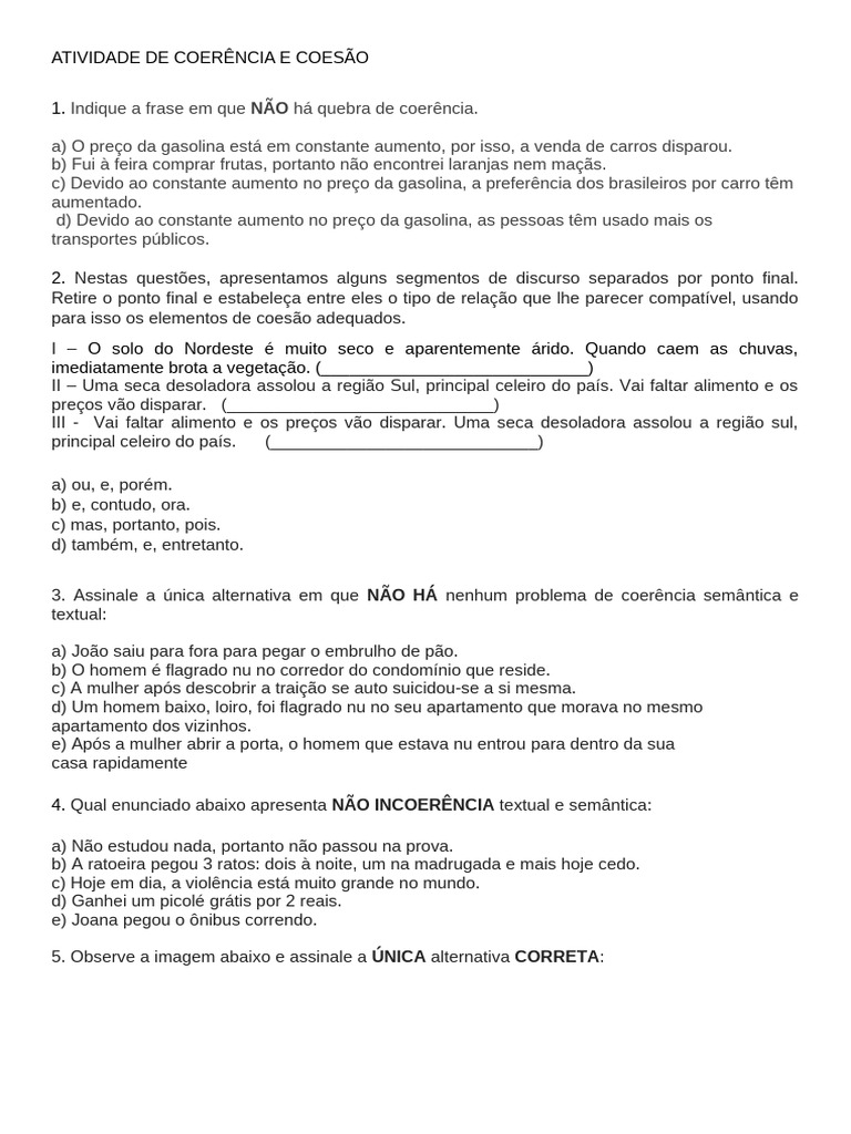 ATIVIDADE DE COERÊNCIA E COESÃO | PDF