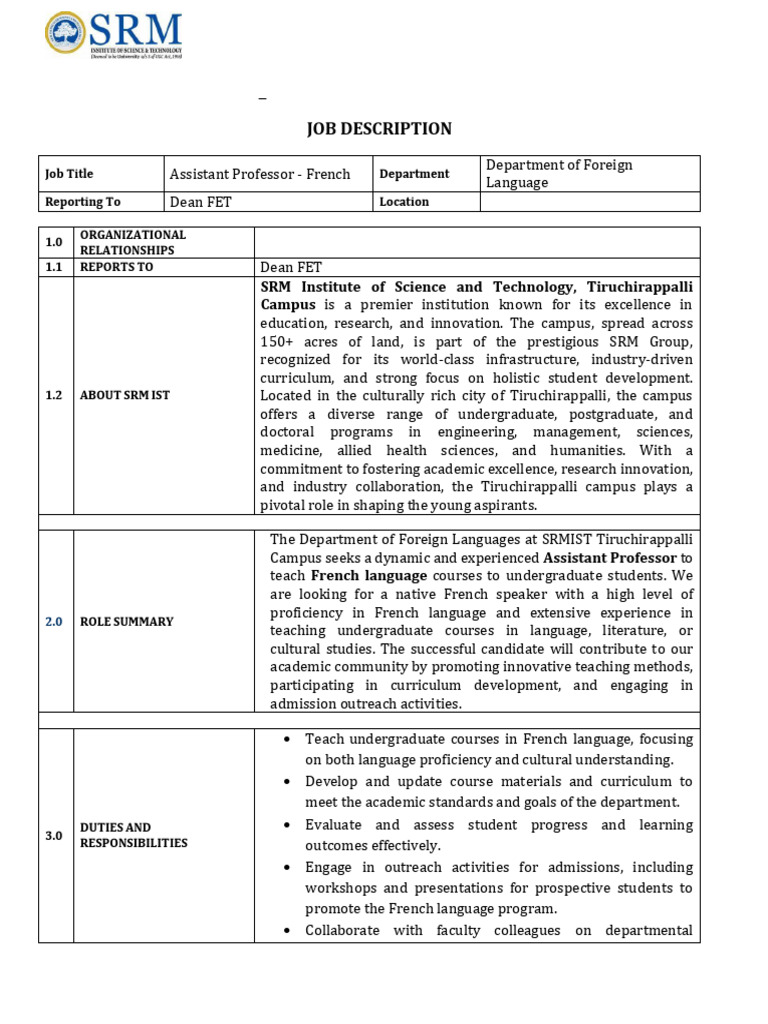 Assistant Professor - French Job Opening | PDF | Cognition | Learning