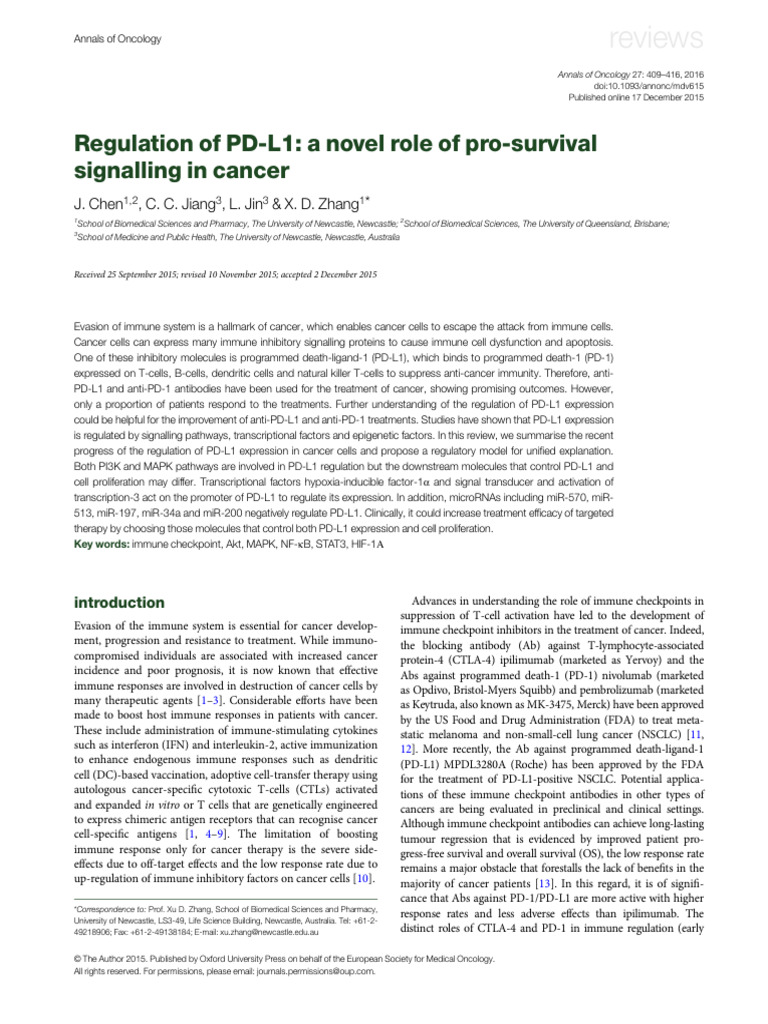 Regulation of PD-L1 - A Novel Role of Pro-Survival | PDF | T Cell ...