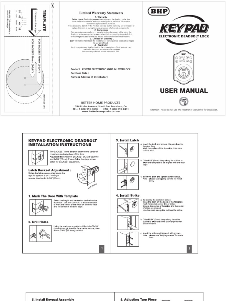 Manual 11 Keypad Deadbolt | PDF