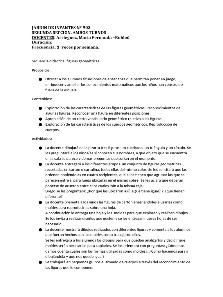 Actividades de Geometría en Jardín 903 | PDF