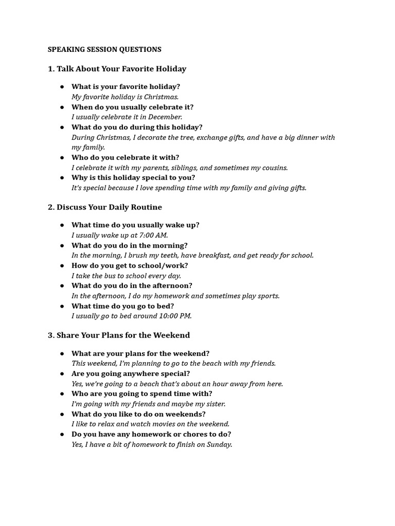 Speaking Session Guide: Common Topics | PDF