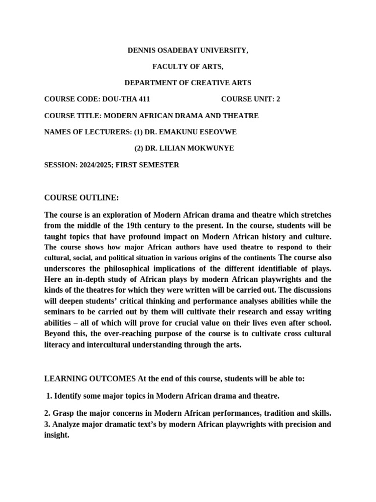 Modern African Drama Course Overview | PDF