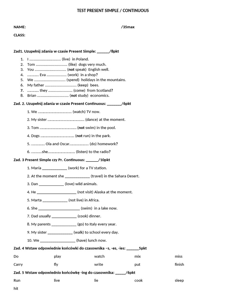 Test Present Simple Continuous Pdf