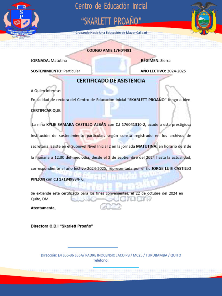 Certificado de Asistencia Escolar 2024-2025 | PDF