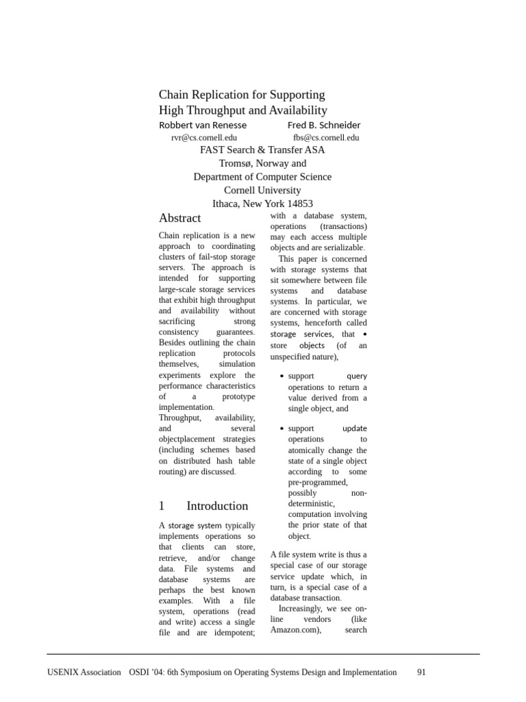 Chain Replication for High Throughput Storage | PDF | Replication ...