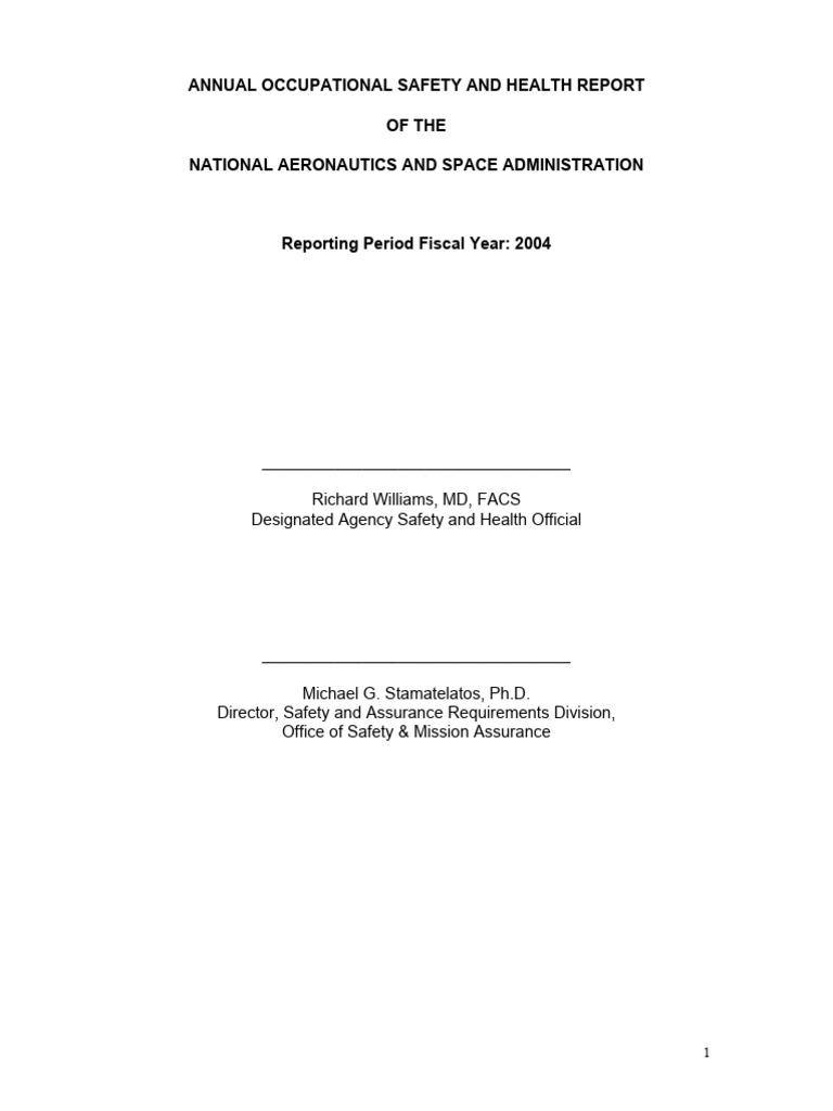 Annual Occupational Safety and Health Report of Nasa 2004 | PDF ...