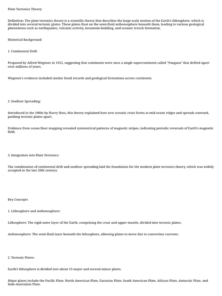 Plate Tectonics Theory Pdf Plate Tectonics Earth Sciences