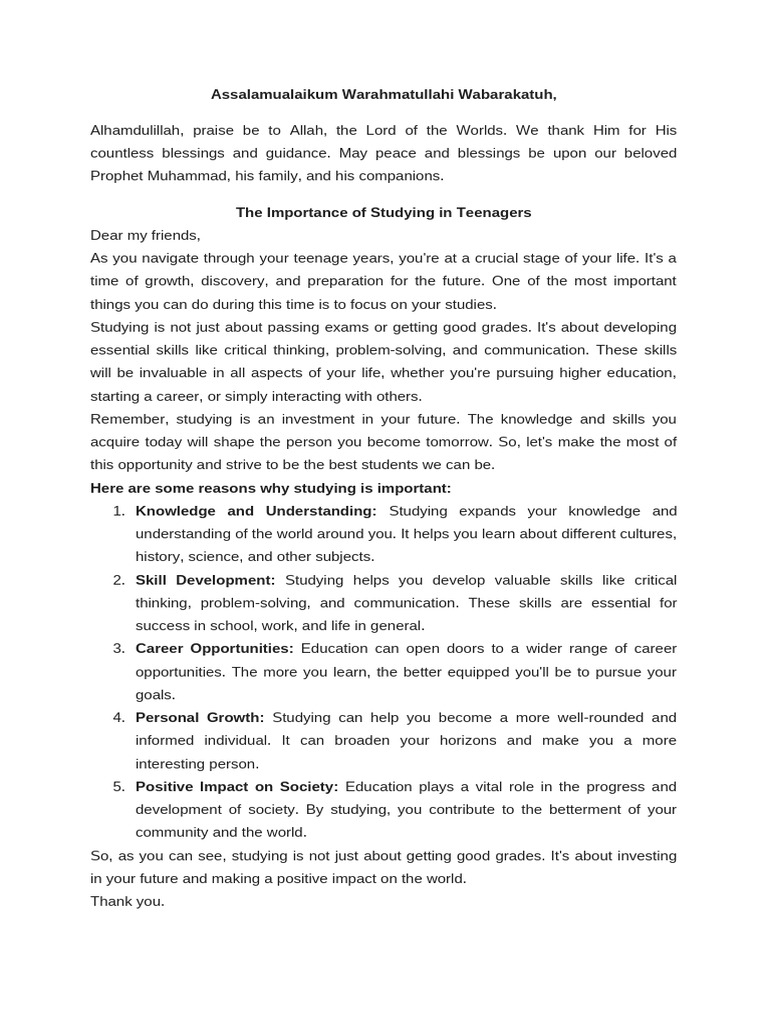 Importance of Studying for Teens | PDF
