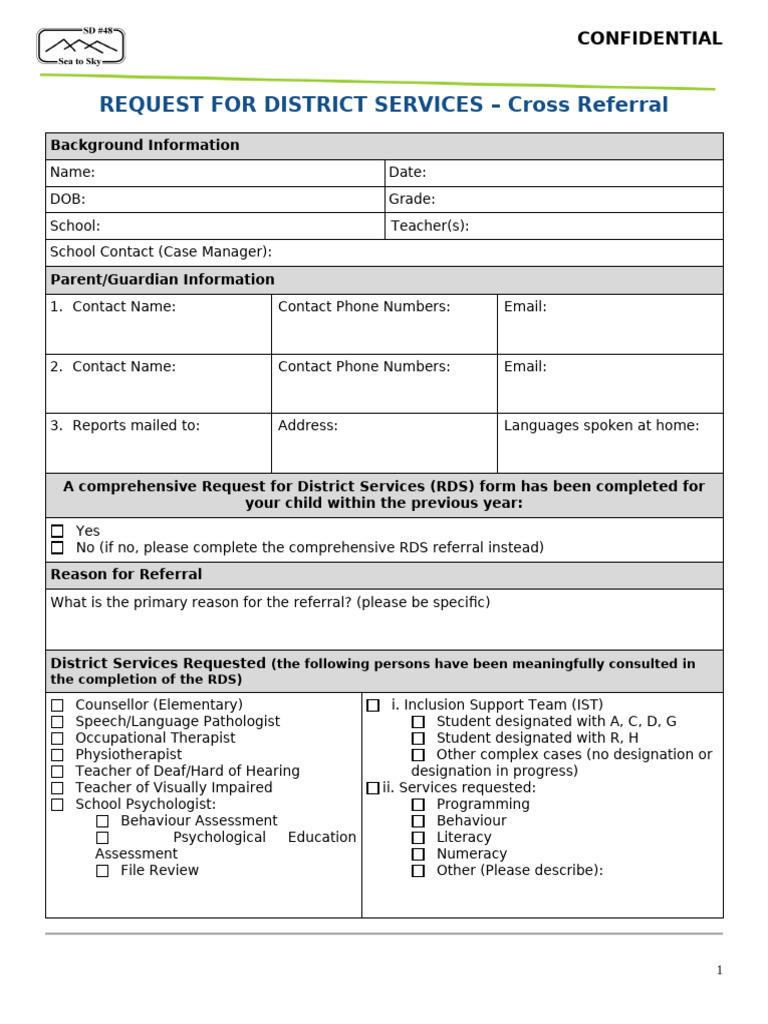RequestforDistrictServices CrossReferral | PDF | School Psychology ...